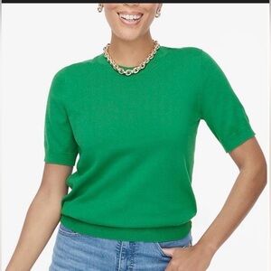 J.Crew Lyocell Silk Blend Short Sleeve Sweater Top Green Size L EUC